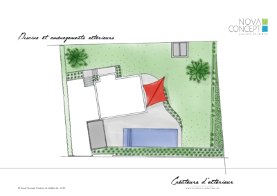 nova concept plan piscine terrasse toile rouge